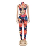 Sexy Tie Dye Cut Out Bodycon Jumpsuit with Face Cover