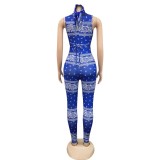 Sexy Print Cut Out Bodycon Jumpsuit with Face Cover