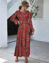 Autumn Floral Long Sleeve Long Maxi Dress