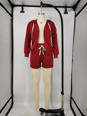 Autumn Two Piece Shorts Hoodie Tracksuit