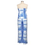 Sexy Tie Dye Strapless Peplum Top and Matching Pants Set
