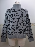 Turndown Collar Leopard Regular Sweater