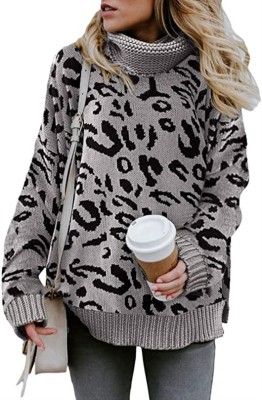 Turndown Collar Leopard Regular Sweater