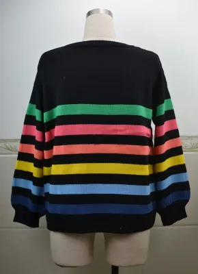 Autumn Striped O Neck Pullover Loose Sweater