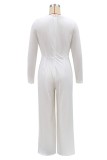 Occassional White Deep-V Long Sleeve Jumpsuit