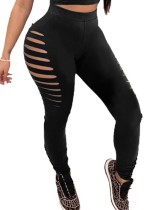 Sexy Black High Waist Ripped Leggings