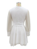 Occassional White Deep-V Skater Dress