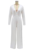 Occassional White Deep-V Long Sleeve Jumpsuit