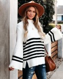 Autumn Striped O Neck Pullover Loose Sweater