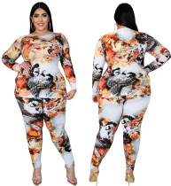 Plus Size Two Piece Matching Print Shirt and Legging Set