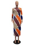Print Colorful African Autumn Curvy Long Party Dress