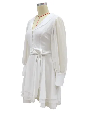 Occassional White Deep-V Skater Dress