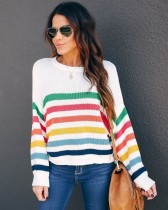 Autumn Striped O Neck Pullover Loose Sweater