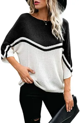Autumn Contrast O Neck Pullover Loose Sweater