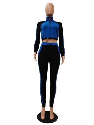 Autumn Contrast Crop Top and Pants Tracksuit