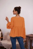 Autumn Solid Plain Flare Shirt with Pop Sleeves