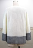 White and Grey Contrast Pullover Loose Sweater with Wide Sleeves