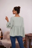 Autumn Solid Plain Flare Shirt with Pop Sleeves