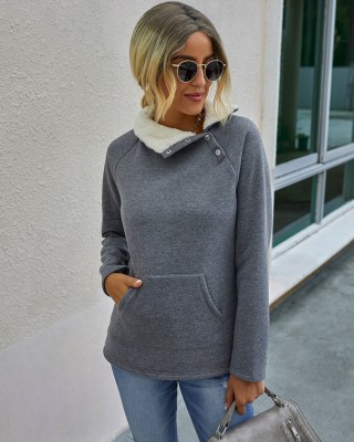 Autumn Solid Plain Pullover Cotton Tops