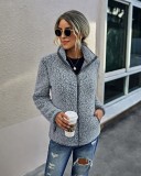 Autumn Grey Polar Fleece Zipper Jacket with Pockets