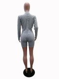 Sexy Solid Plain Long Sleeves Zipper Ruched Rompers