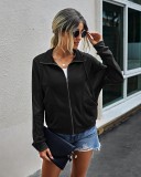 Autumn Solid Plain Zipper Jacket with Pockets