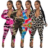 Sexy Colorful Zipper Bodycon Jumpsuit with Full Sleeves