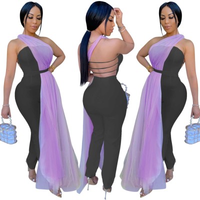 Occassional One Shoulder Overlay Jumpsuit