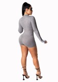 Sexy Solid Plain Long Sleeves Zipper Ruched Rompers
