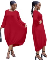 Autumn Red Oversize Long Dress with Full Sleeves