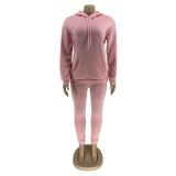 Autumn Solid Plain Hoody Tracksuit with Front Pocket