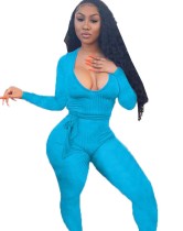 Autumn Solid Long Sleeve Bodycon Jumpsuit with Belt