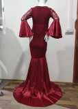 Pregenant Lace Upper Long Sleeve Mermaid Wedding Dress