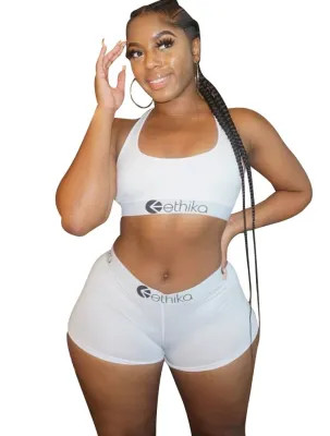 Summer Print Matching Bra and Shorts Jogging Set