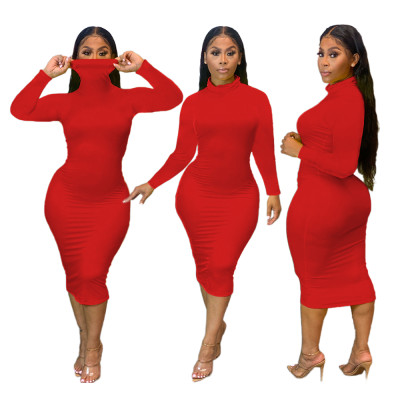 Party Sexy Plain Curvy Dress with Full Sleeves