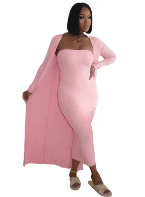 Autumn Solid Plain Tube Dress with Matching Cardigans