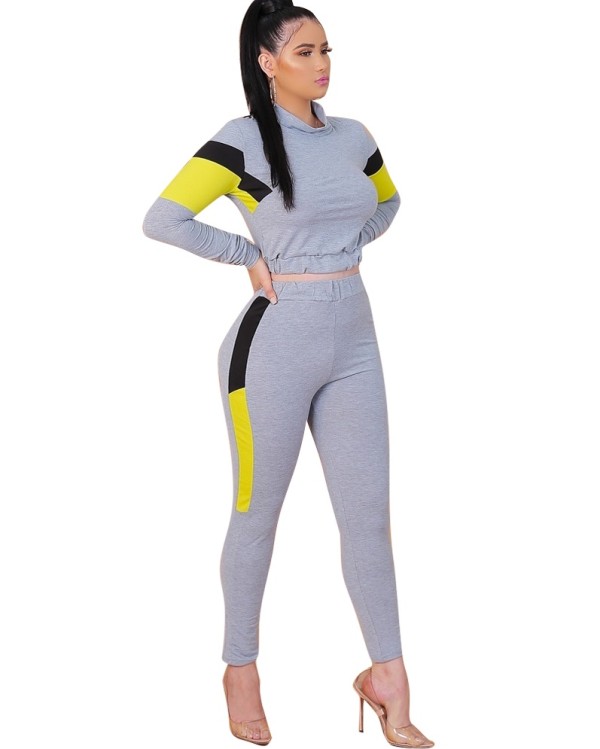 Autumn Contrast Matching Long Sleeve Crop Top and Pants Set