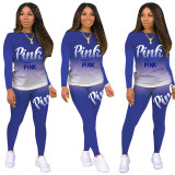 Autumn Print Gradient Matching 2PC Pants Set