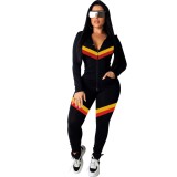 Autumn Striped Long Sleeve Hoody Tracksuit