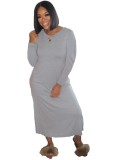 Autumn Solid Plain O Neck Long Shirt Dress