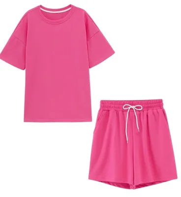 Matching Two Piece Plain Shirt and Shorts Pajama Set