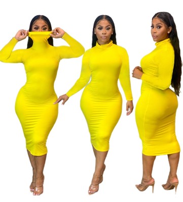 Party Sexy Plain Curvy Dress with Full Sleeves