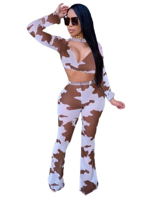 Party Sexy 2 Piece Matching Print Crop Top and Pants Set