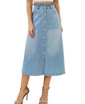 Western High Waist A-Line Denim Long Skirt