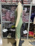 Elegant Polke Green Sleeveless Wrapped Midi Dress