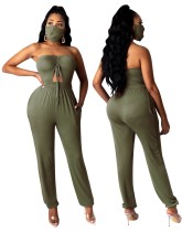 Party Sexy Cut Out Strapless Plain Jumpsuit with Matching Face Cover