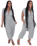 Sexy V-Neck Sleeveless High Waist Plain Loose Jumpsuit