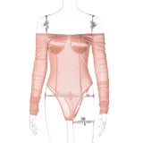 Pink Long Sleeve High Cut Vintage Bodysuit