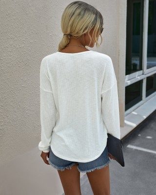 Autumn Long Sleeve Knitted V Neck Regular Shirt