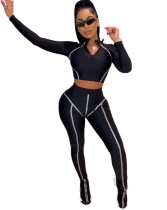 Sports Fitted Long Sleeve Crop Top and High Waist Legging Set
